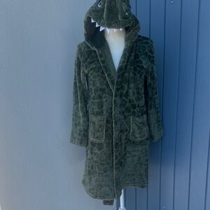 Kids Plush Dinosaur Hooded Bathrobe - Green